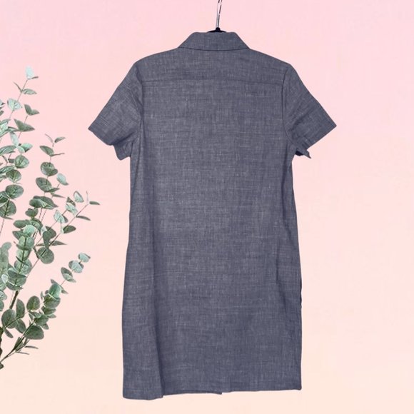 Theory Button-down Eco Sharkskin Dress in Blue Melange, Size Small - Picture 3 of 6